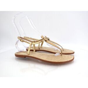 Sam Edelman Women Gigi Signet Slingback Thong Sandals Size 9.5M Gold Snake Flats
